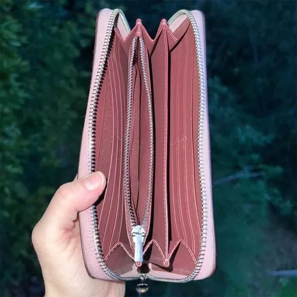 COACH Long Zip-Around Pink Pebble Leather Phone Wallet with Silver Hardware - Picture 3 of 7